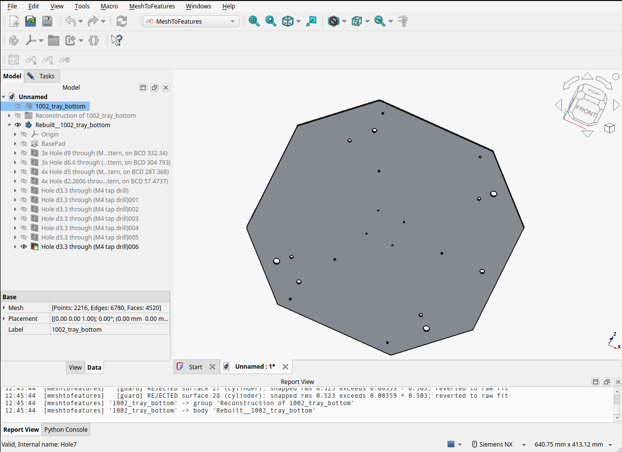 Hole patterns recognized and labeled with diameters and bolt-circle data