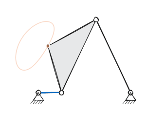 Animated four-bar linkage tracing its coupler curve